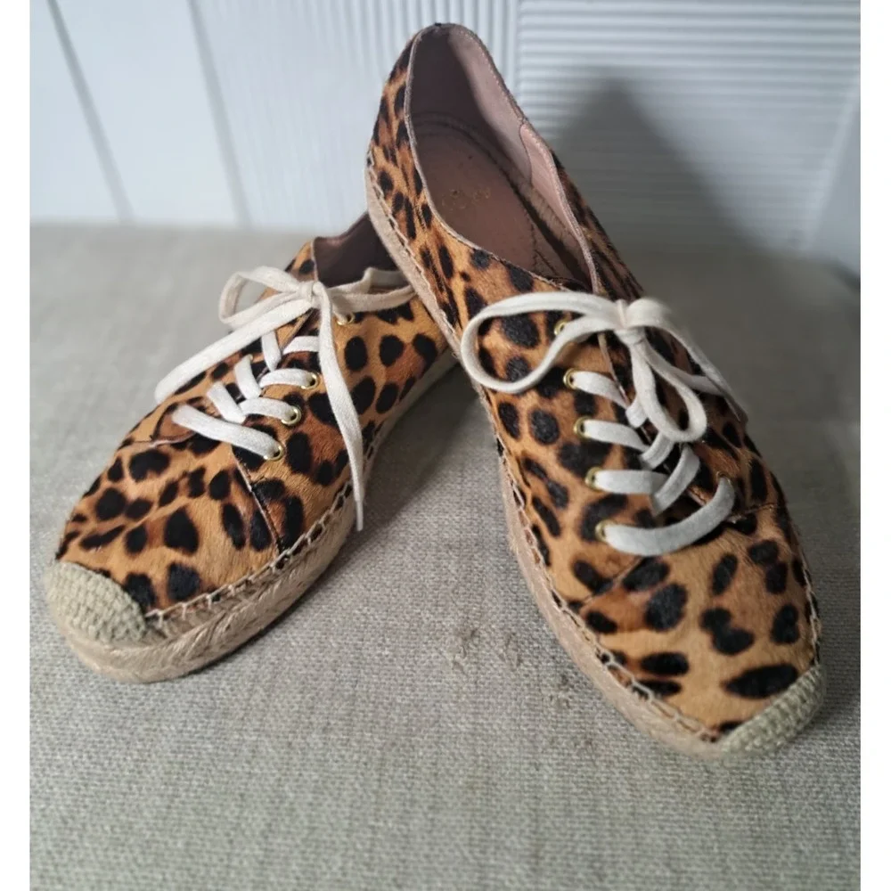 J.‎  Crew Espadrilles Size 9  Brown Animal Print  Calf Hair Lace-up